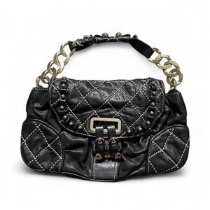 RARE Black Juicy Couture Y2K Quilted Lamb Leather Shoulder Bag